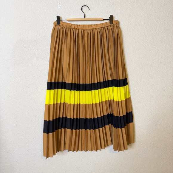 Anthropologie Maeve Tan Yellow Pleated Stripe Midi Skirt Womens Size M - Picture 9 of 11